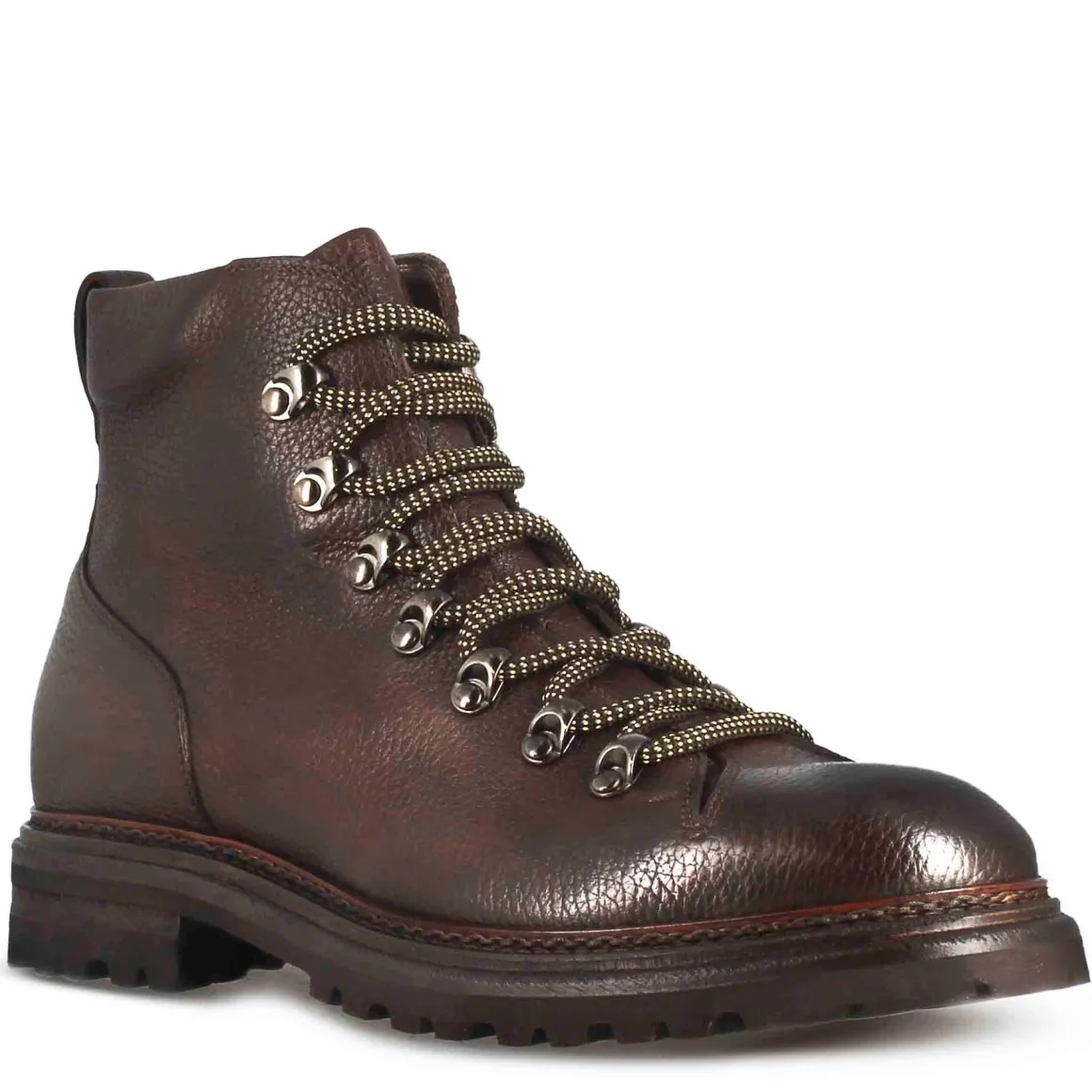 Anfibio In Pelle Colore Marrone Con Allacciatura E Suola In Gomma Vibram