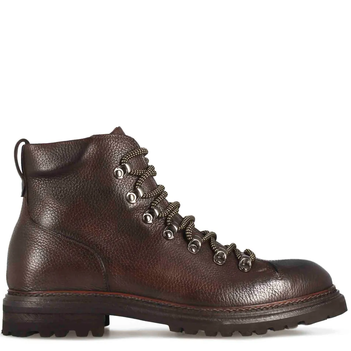 Anfibio In Pelle Colore Marrone Con Allacciatura E Suola In Gomma Vibram