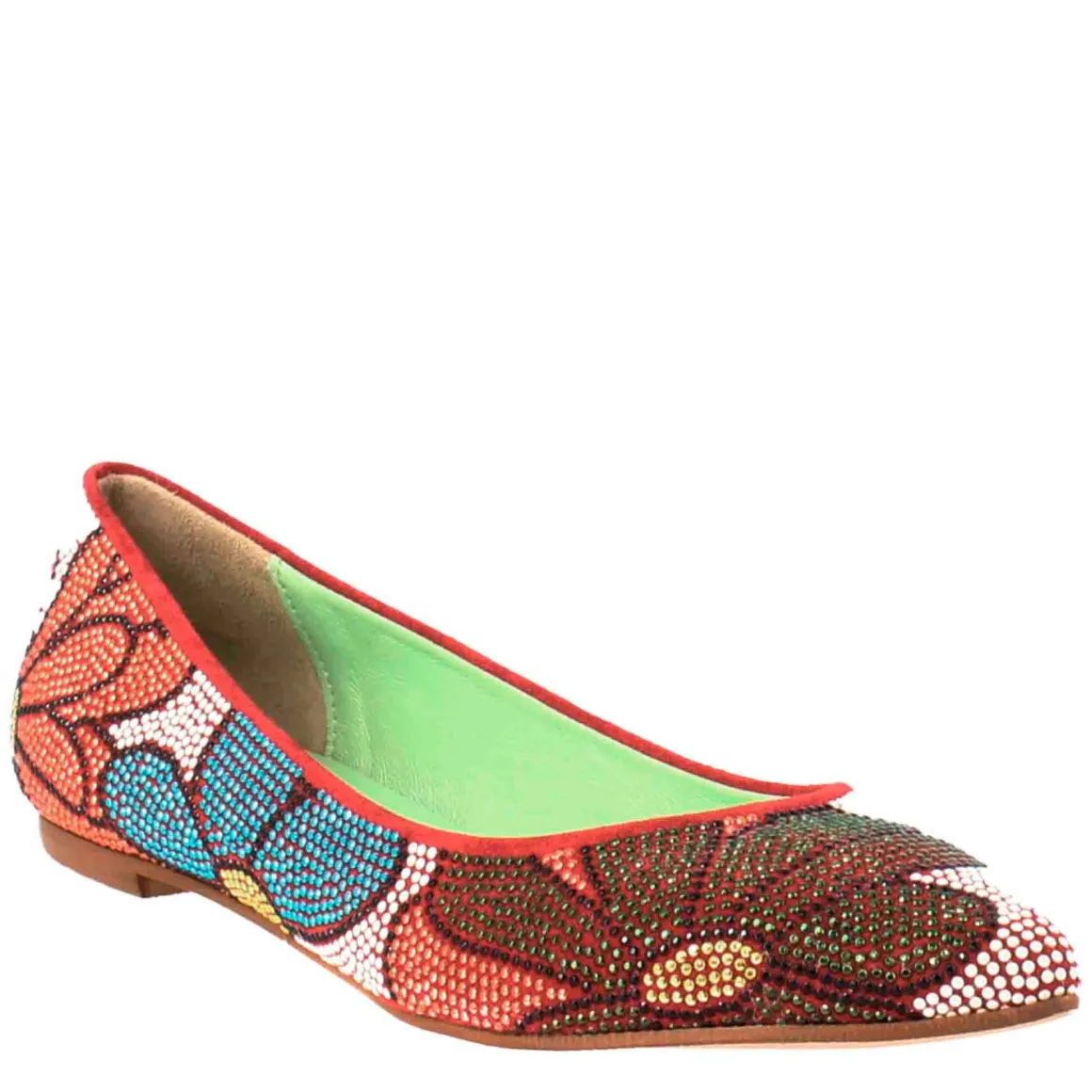 Ballerine Color Rosso Da Donna In Pelle Scamosciata Con Strass