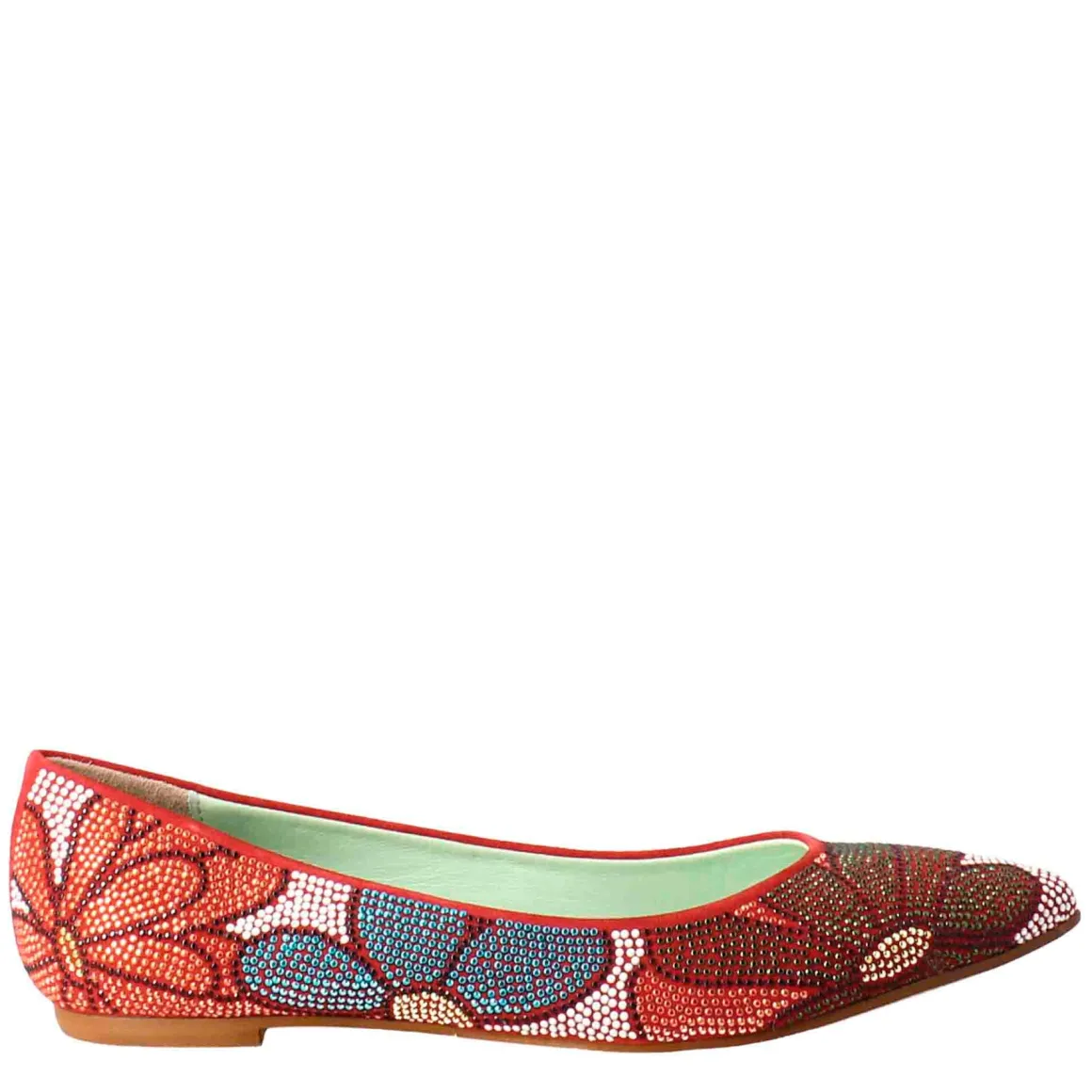 Ballerine Color Rosso Da Donna In Pelle Scamosciata Con Strass