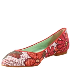 Ballerine Color Rosso Da Donna In Pelle Scamosciata Con Strass