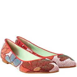 Ballerine Color Rosso Da Donna In Pelle Scamosciata Con Strass