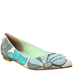 Ballerine Da Donna Celeste In Pelle Scamosciata Con Strass