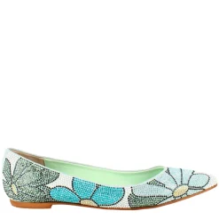 Ballerine Da Donna Celeste In Pelle Scamosciata Con Strass