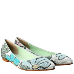 Ballerine Da Donna Celeste In Pelle Scamosciata Con Strass