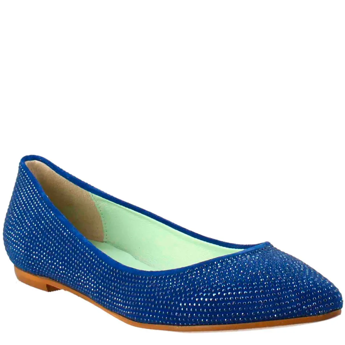 Ballerine Da Donna Color Celeste In Pelle Scamosciata Con Strass