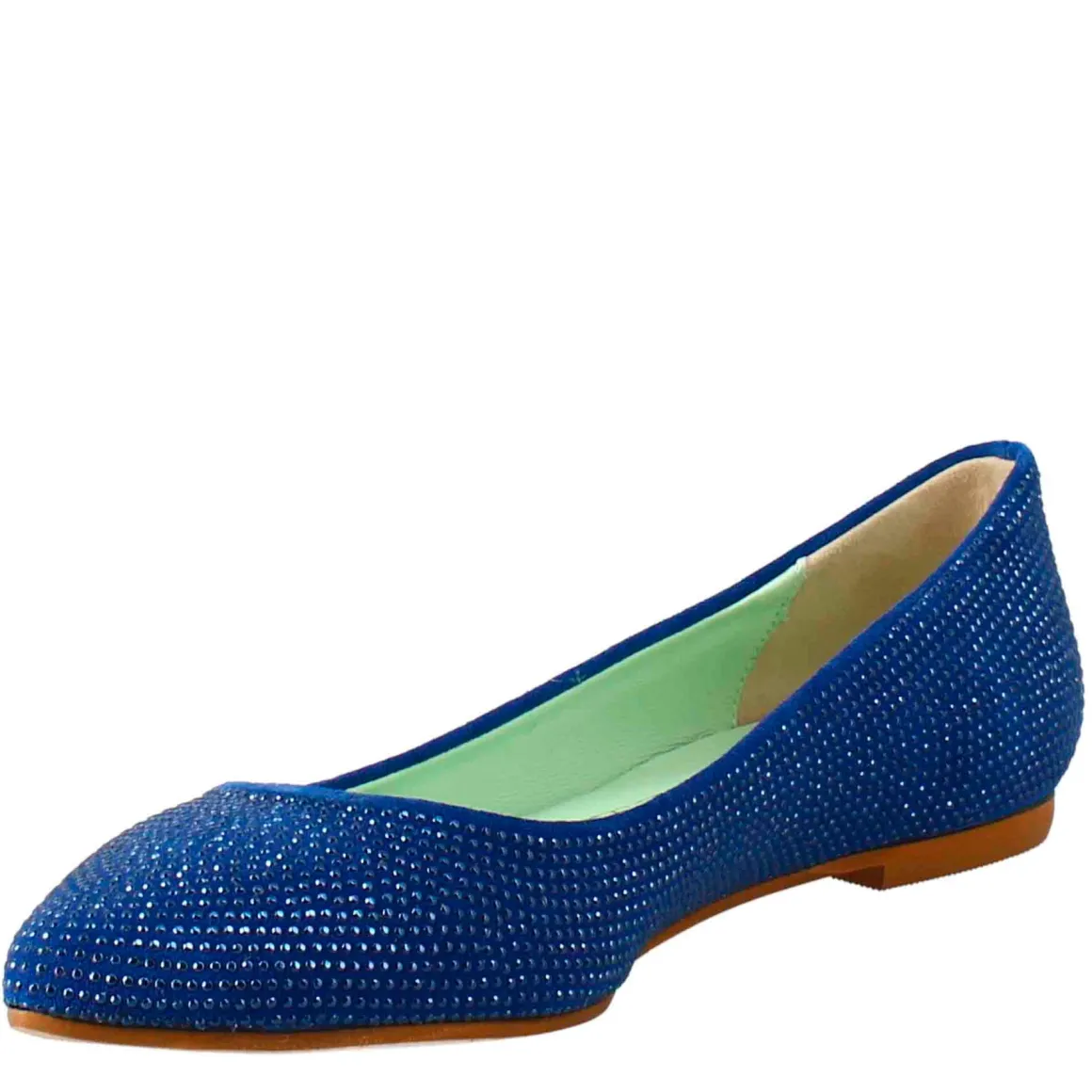 Ballerine Da Donna Color Celeste In Pelle Scamosciata Con Strass