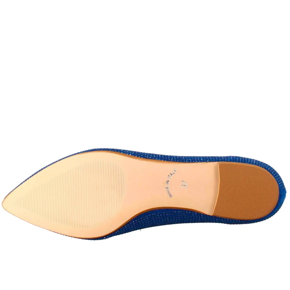 Ballerine Da Donna Color Celeste In Pelle Scamosciata Con Strass