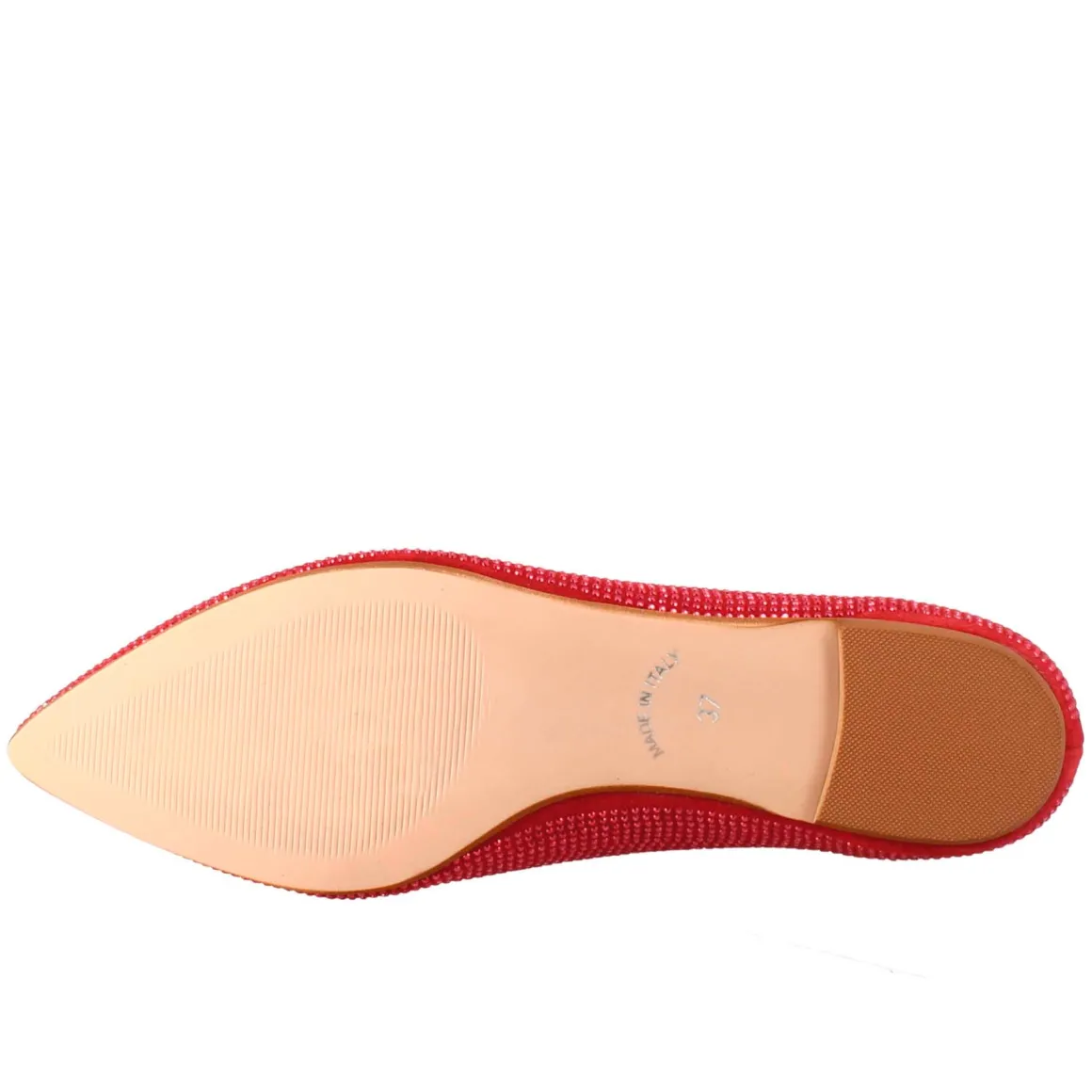 Ballerine Da Donna Color Rosso In Pelle Scamosciata Con Strass