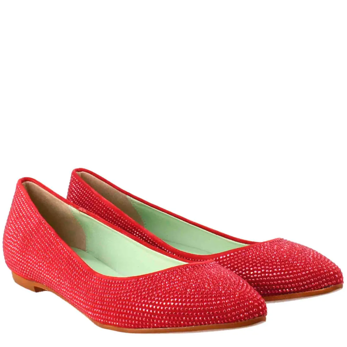 Ballerine Da Donna Color Rosso In Pelle Scamosciata Con Strass