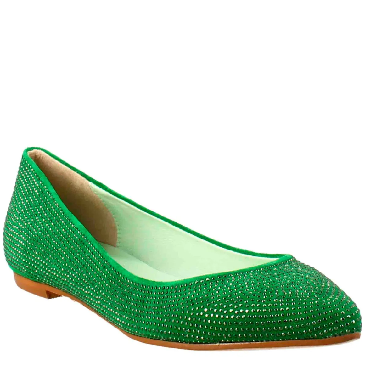 Ballerine Da Donna Color Verde In Pelle Scamosciata Con Strass