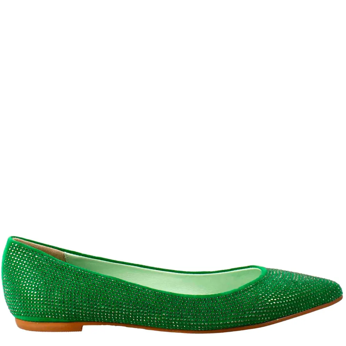 Ballerine Da Donna Color Verde In Pelle Scamosciata Con Strass