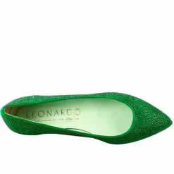 Ballerine Da Donna Color Verde In Pelle Scamosciata Con Strass