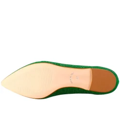 Ballerine Da Donna Color Verde In Pelle Scamosciata Con Strass