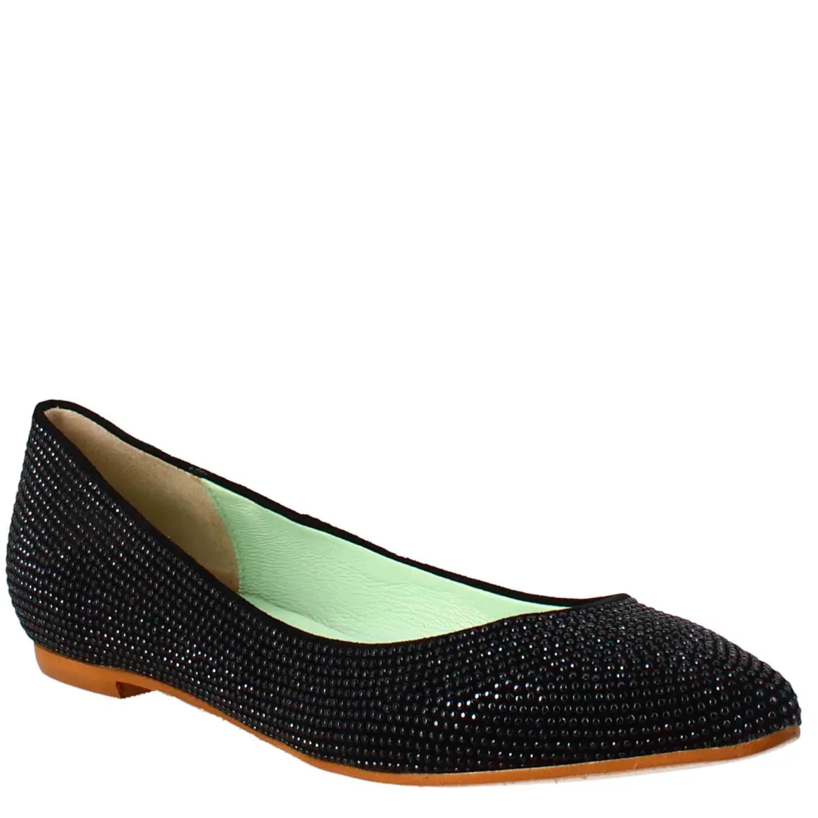 Ballerine Da Donna Color Nero In Pelle Scamosciata Con Strass