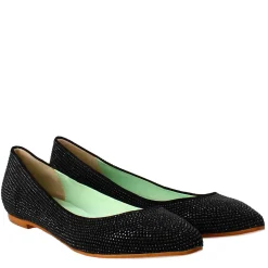Ballerine Da Donna Color Nero In Pelle Scamosciata Con Strass