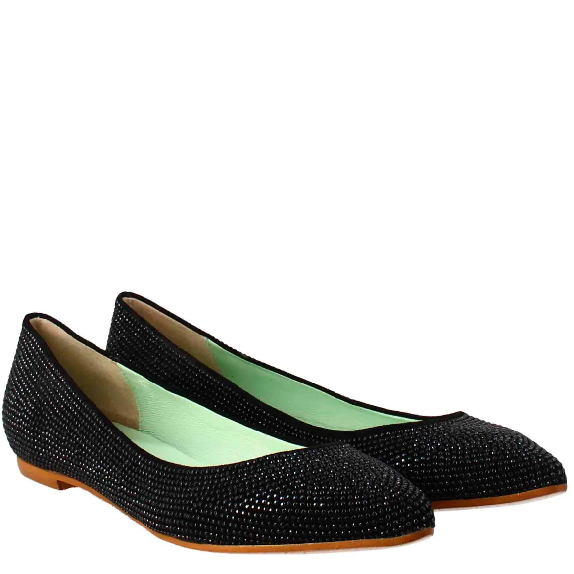 Ballerine Da Donna Color Nero In Pelle Scamosciata Con Strass