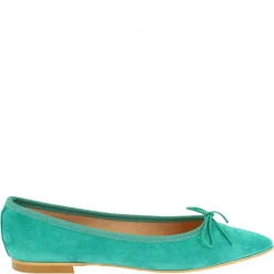 Ballerine Slip-on A Punta Da Donna Fatte A Mano In Pelle Di Camoscio Turchese