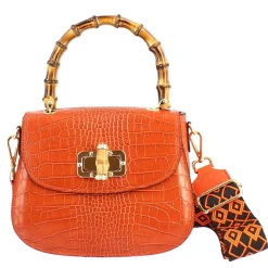 Borsa A Mano Artigianale Da Donna In Pelle Arancione Con Tracolla Rimovibile