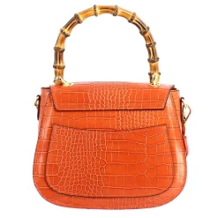 Borsa A Mano Artigianale Da Donna In Pelle Arancione Con Tracolla Rimovibile