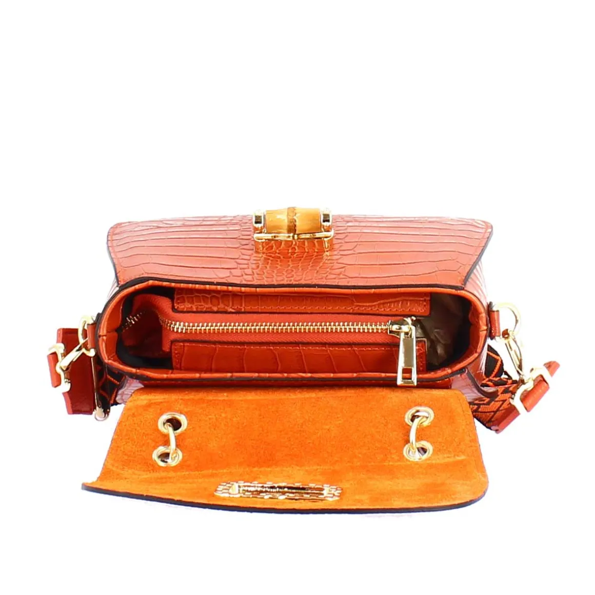 Borsa A Mano Artigianale Da Donna In Pelle Arancione Con Tracolla Rimovibile