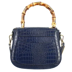 Borsa A Mano Artigianale Da Donna In Pelle Blu Con Tracolla Rimovibile