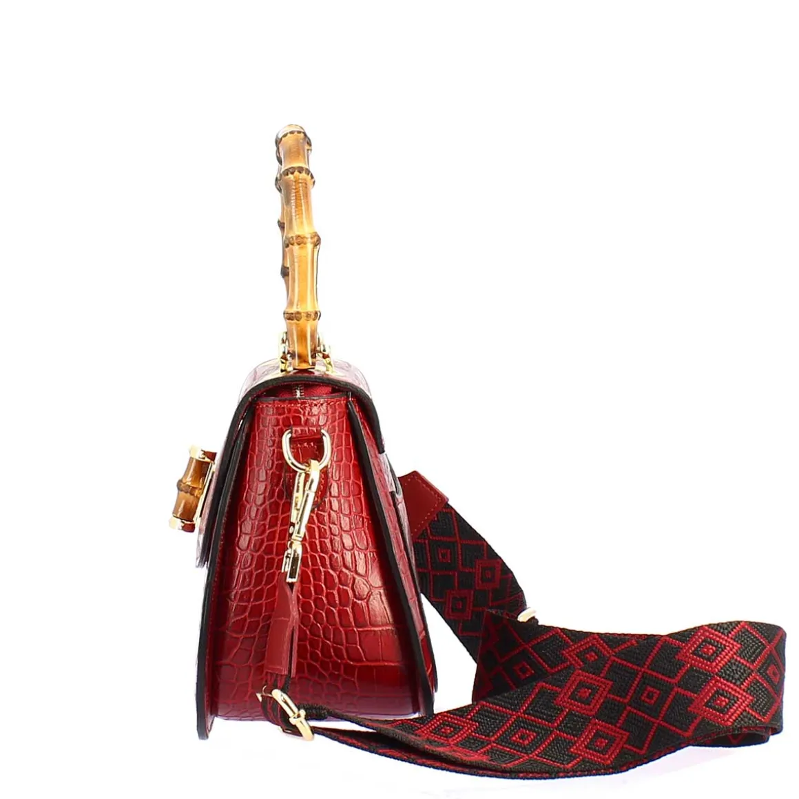 Borsa A Mano Artigianale Da Donna In Pelle Bordeaux Con Tracolla Rimovibile