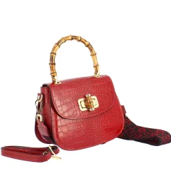 Borsa A Mano Artigianale Da Donna In Pelle Bordeaux Con Tracolla Rimovibile