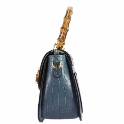 Borsa A Mano Artigianale Da Donna In Pelle Celeste Con Tracolla Rimovibile