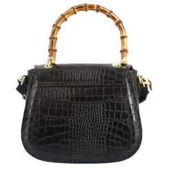 Borsa A Mano Artigianale Da Donna In Pelle Nera Con Tracolla Rimovibile