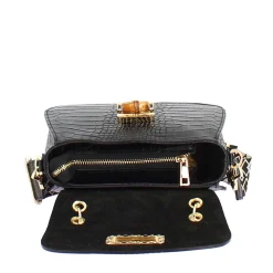 Borsa A Mano Artigianale Da Donna In Pelle Nera Con Tracolla Rimovibile