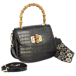 Borsa A Mano Artigianale Da Donna In Pelle Nera Con Tracolla Rimovibile