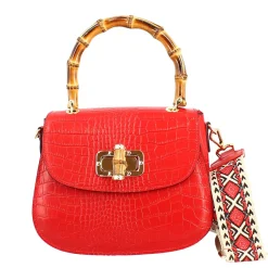 Borsa A Mano Artigianale Da Donna In Pelle Rossa Con Tracolla Rimovibile