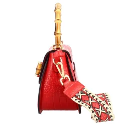 Borsa A Mano Artigianale Da Donna In Pelle Rossa Con Tracolla Rimovibile