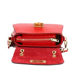 Borsa A Mano Artigianale Da Donna In Pelle Rossa Con Tracolla Rimovibile
