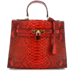 Borsa A Mano Con Tracolla Da Donna Artigianale In Pelle Di Pitone Rossa