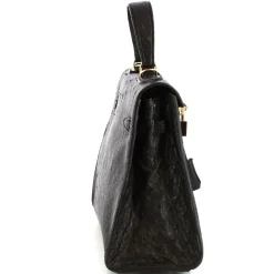 Borsa A Mano Con Tracolla Da Donna Artigianale In Pelle Di Struzzo Nera