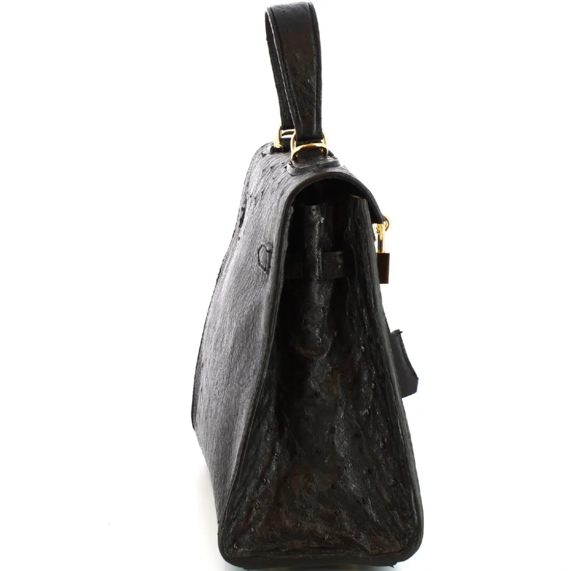 Borsa A Mano Con Tracolla Da Donna Artigianale In Pelle Di Struzzo Nera