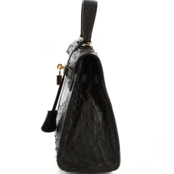 Borsa A Mano Con Tracolla Da Donna Artigianale In Pelle Di Struzzo Nera