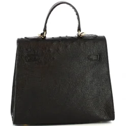 Borsa A Mano Con Tracolla Da Donna Artigianale In Pelle Di Struzzo Nera