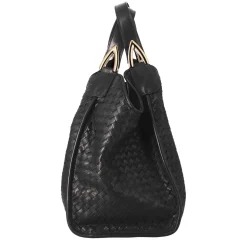 Borsa A Mano Da Donna Artigianale In Pelle Intrecciata Colore Nero