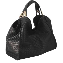 Borsa A Mano Da Donna Artigianale In Pelle Intrecciata Colore Nero