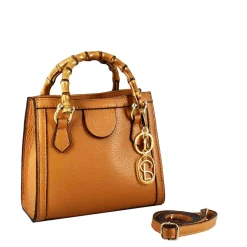 Borsa Bamboo Da Donna In Pelle Colore Marrone Con Manici In Legno E Tracolla