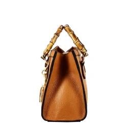 Borsa Bamboo Da Donna In Pelle Colore Marrone Con Manici In Legno E Tracolla