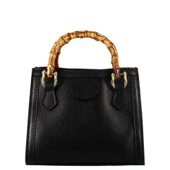 Borsa Bamboo Da Donna In Pelle Colore Nero Con Manici In Legno E Tracolla