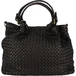 Borsa Da Donna Petrarca Fatta A Mano In Pelle Intrecciata Nera Con Tracolla