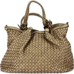 Borsa Da Donna Petrarca Fatta A Mano In Pelle Intrecciata Taupe Con Tracolla