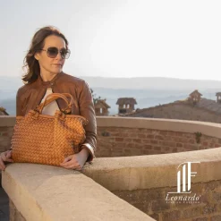 Borsa Da Donna Petrarca Fatta A Mano In Pelle Intrecciata Cuoio Con Tracolla