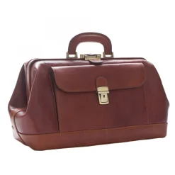 Borsa Medico In Pelle Pieno Fiore Con Cerniera In Metallo E Tasca Frontale