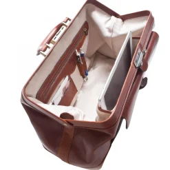 Borsa Medico In Pelle Pieno Fiore Con Cerniera In Metallo E Tasca Frontale